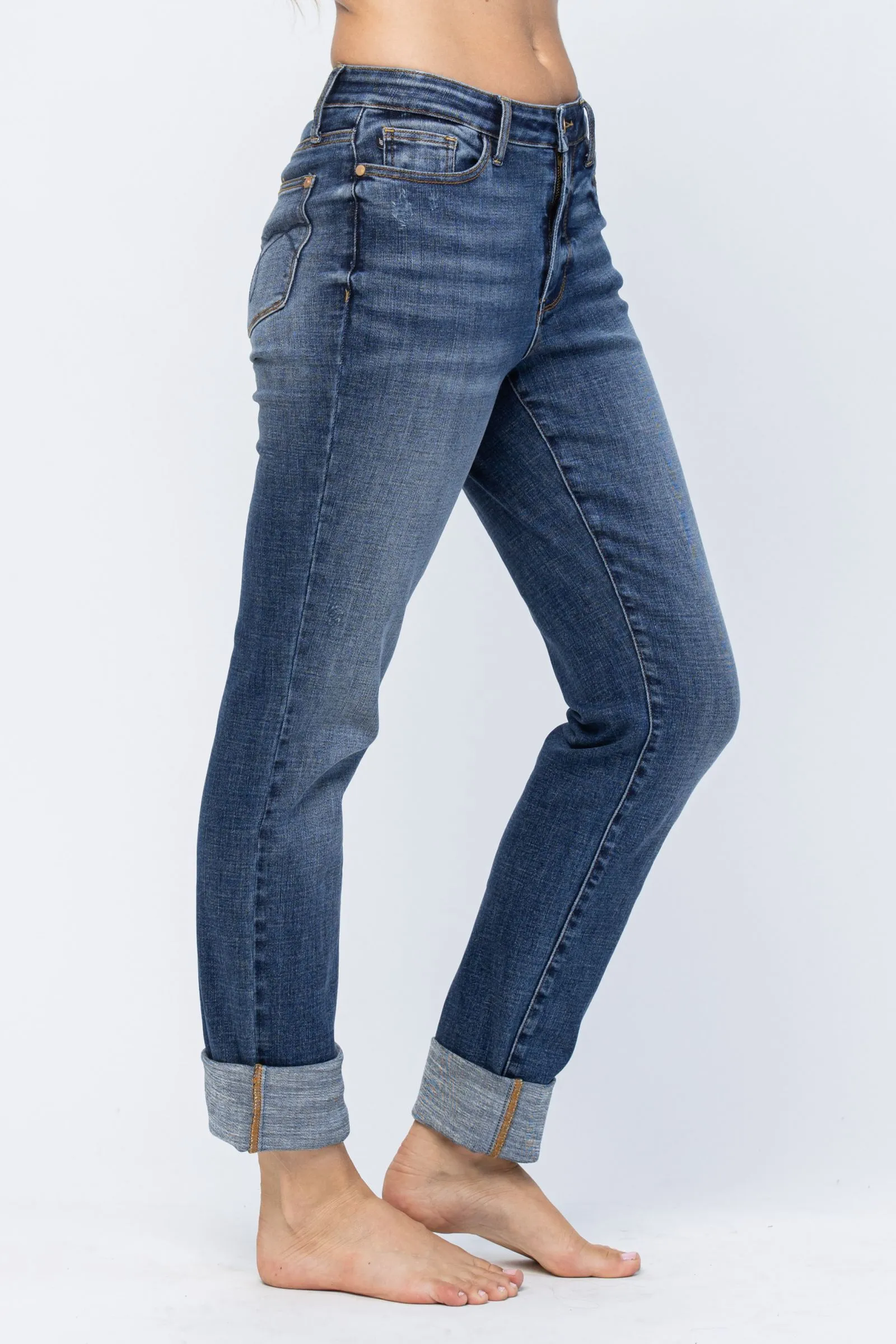 Judy Blue Jeans - Judy Blue high waist double cuff fray hem boyfriend jeans