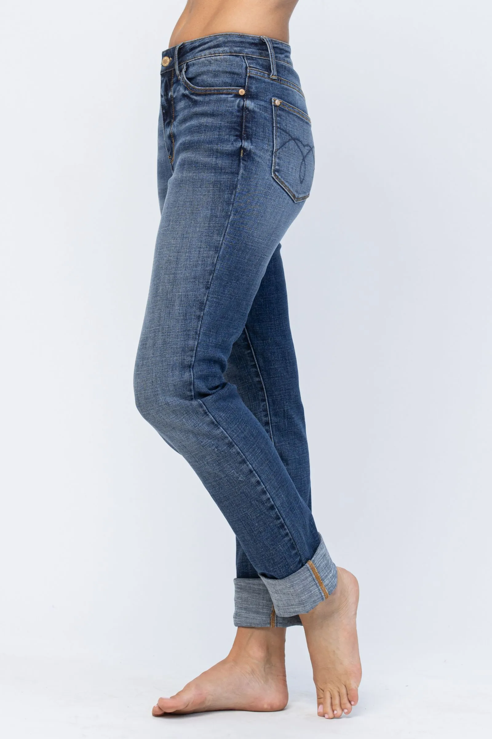 Judy Blue Jeans - Judy Blue high waist double cuff fray hem boyfriend jeans