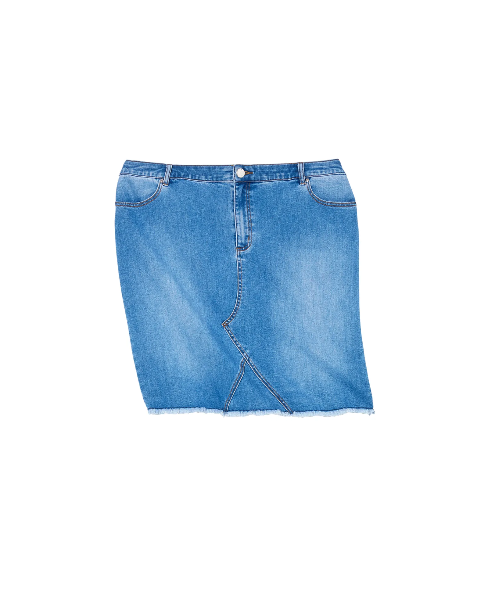 Kasai Denim Skirt with Frayed Hem | Medium Wash