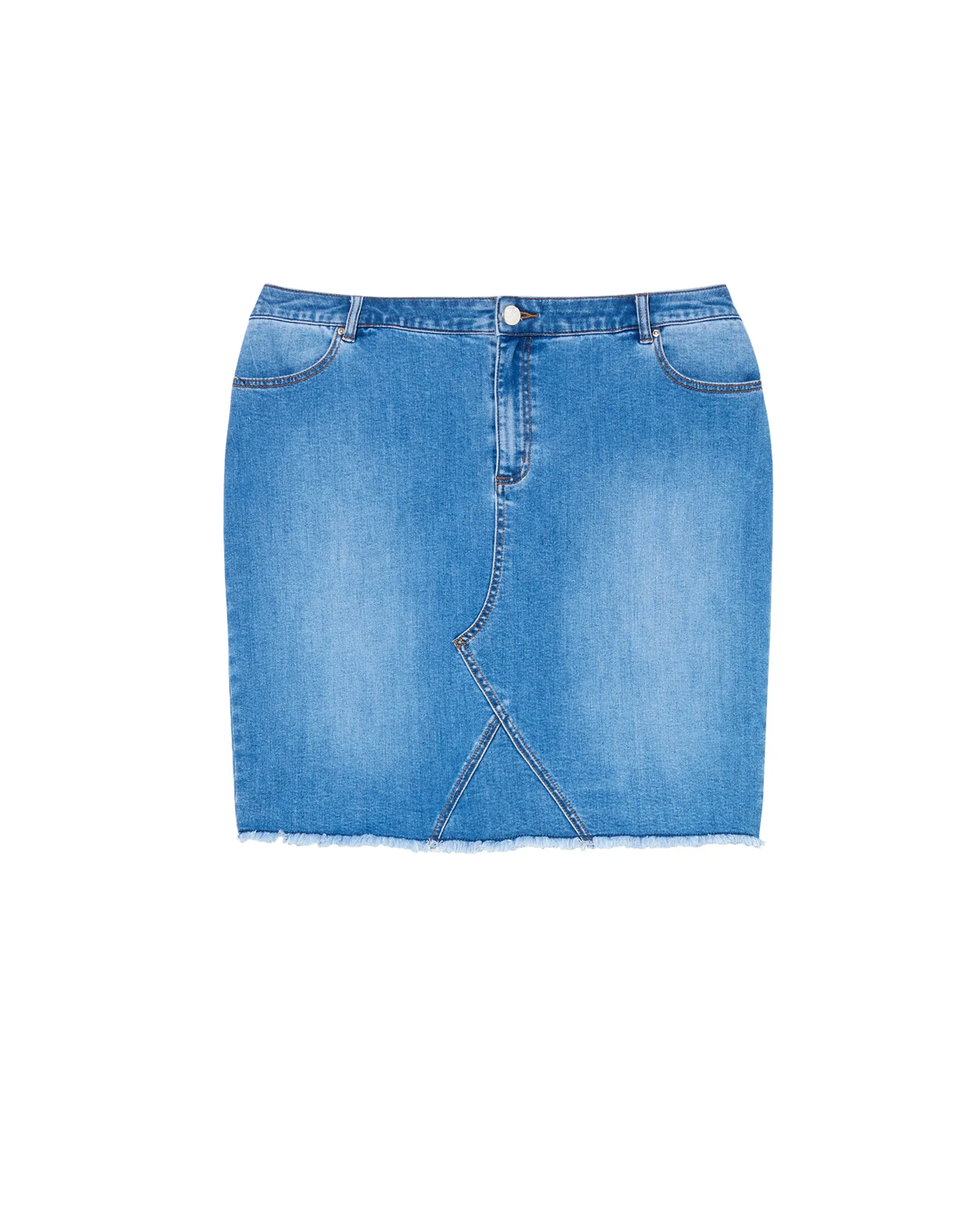 Kasai Denim Skirt with Frayed Hem | Medium Wash