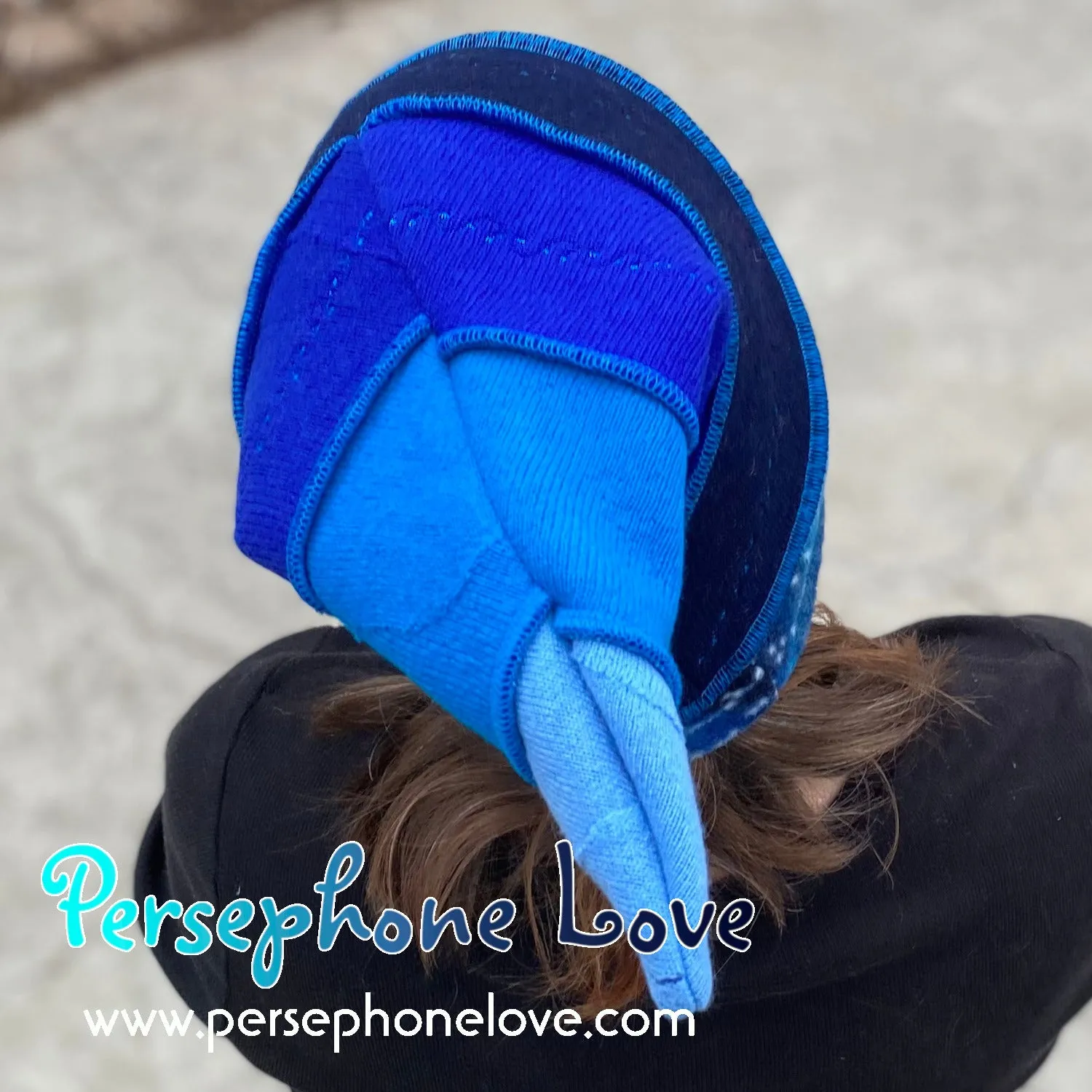 Katwise-inspired blue felted and embroidered galaxy pixie elf hat-1385