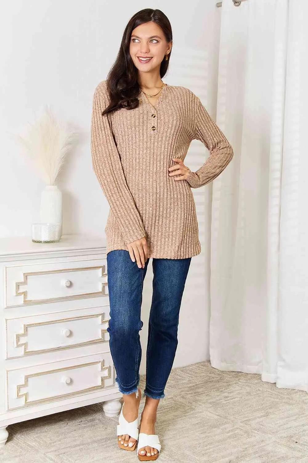 Khaki Ribbed Long Sleeve Shirt