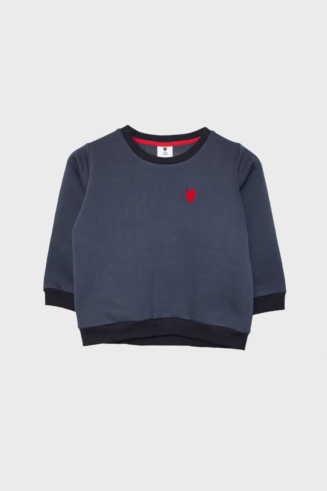 Kid’s sweater One Wolf, dark grey with red logo