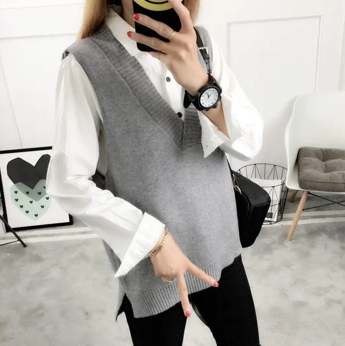 Knit Vest with Low V-Neck