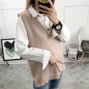 Knit Vest with Low V-Neck