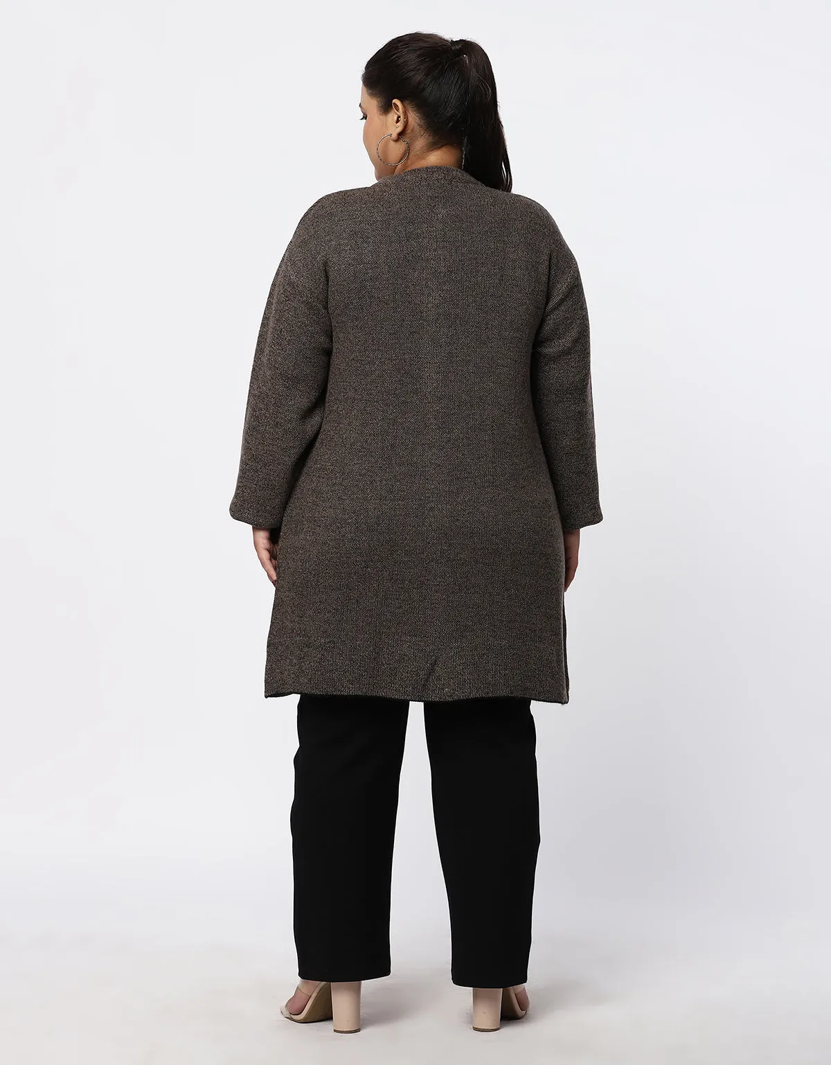 Knitted Round Neck Plus Size Long Coat