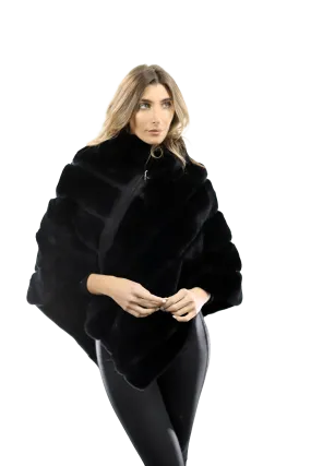 La Fiorentina -  Rex Rabbit Poncho with Zipper - Black