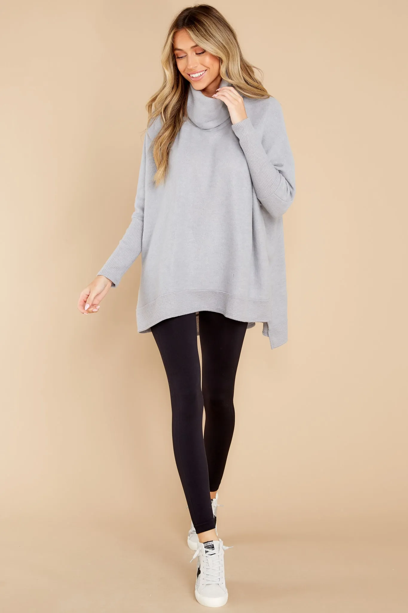 Last To Love Heather Grey Cowl Neck Sweater