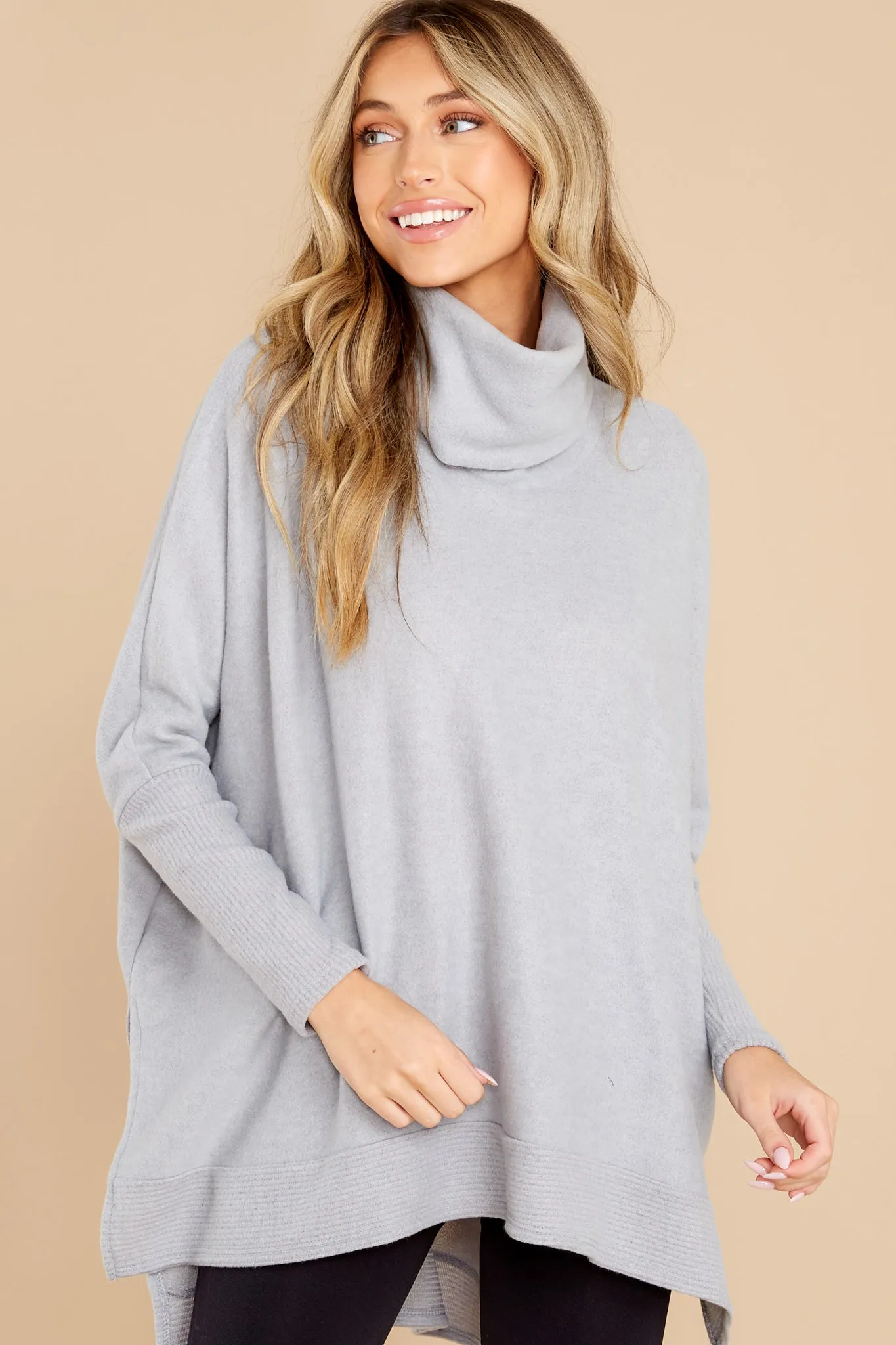 Last To Love Heather Grey Cowl Neck Sweater