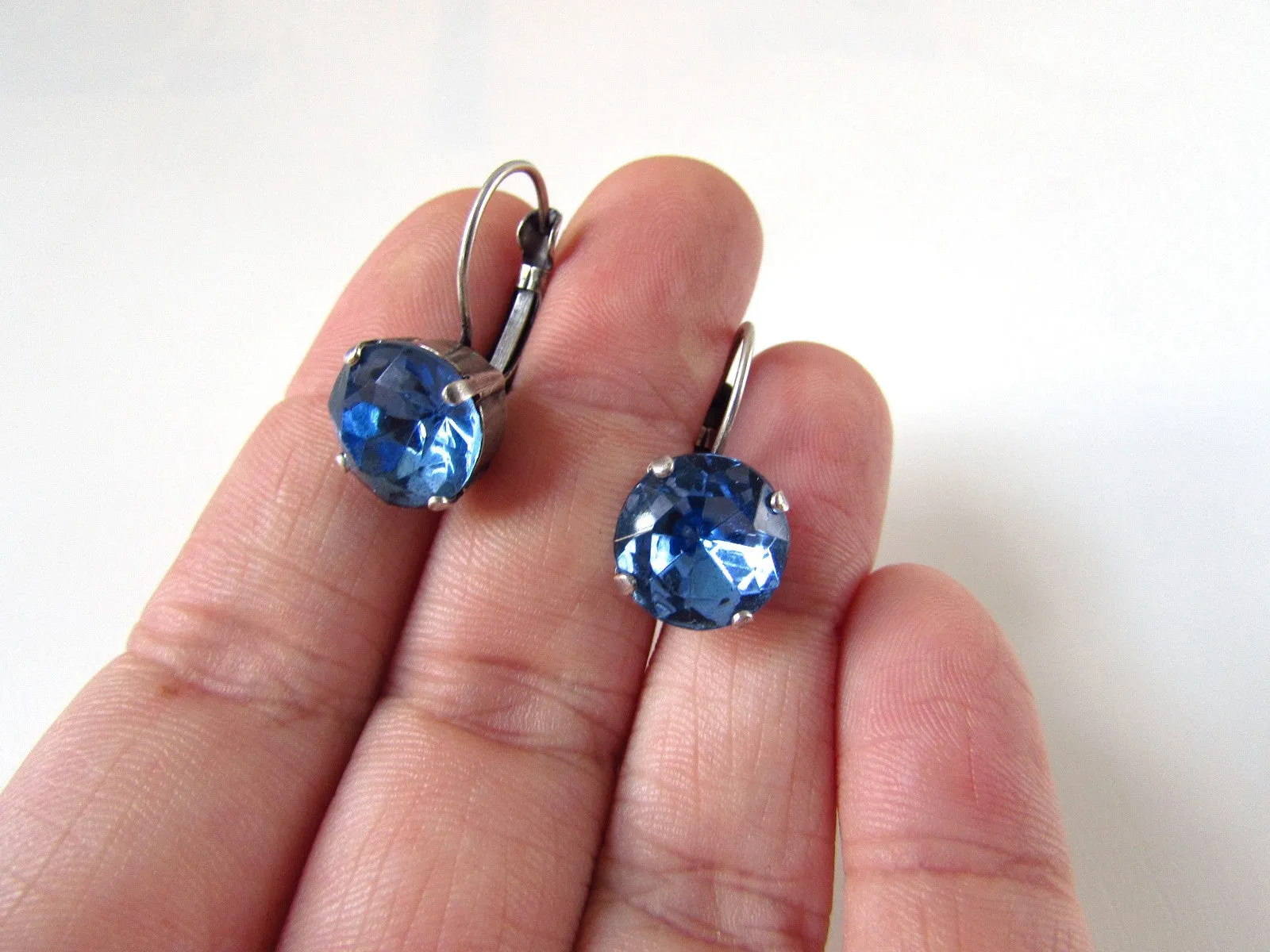 Light Blue Crystal Earrings - Small Round