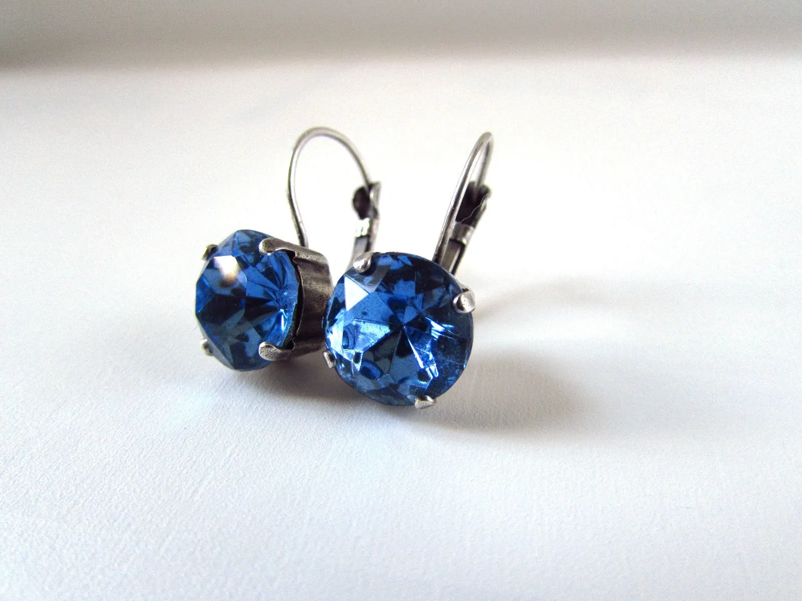 Light Blue Crystal Earrings - Small Round