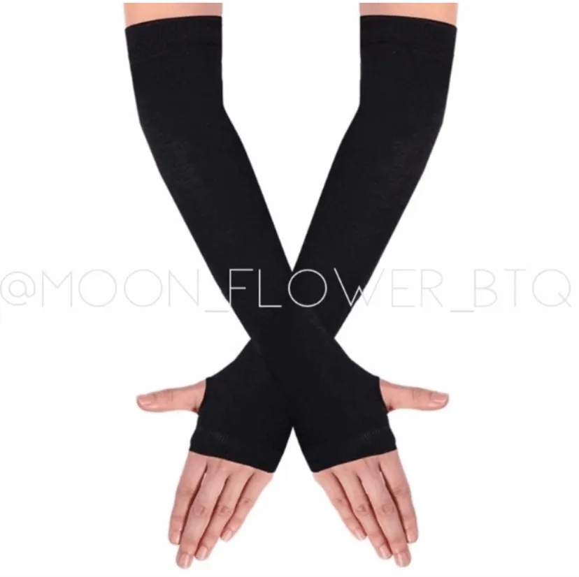 Long Fingerless Gloves Arm Warmers Black