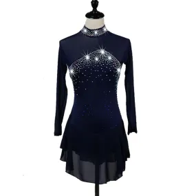 Long Sleeved Navy Blue Figure Skating Dress Women's And Children's Sizes