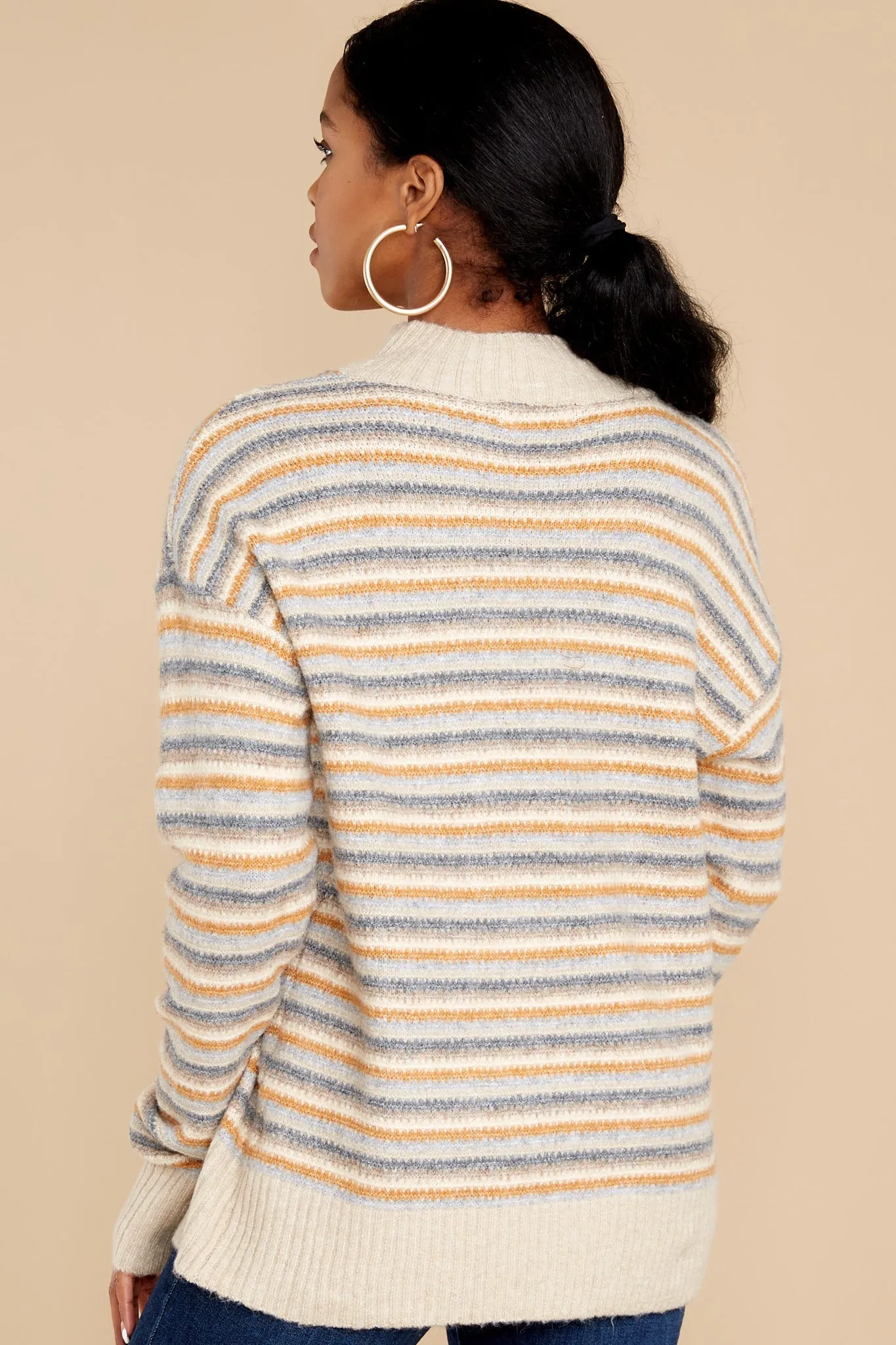 Look It Up Beige Stripe Sweater