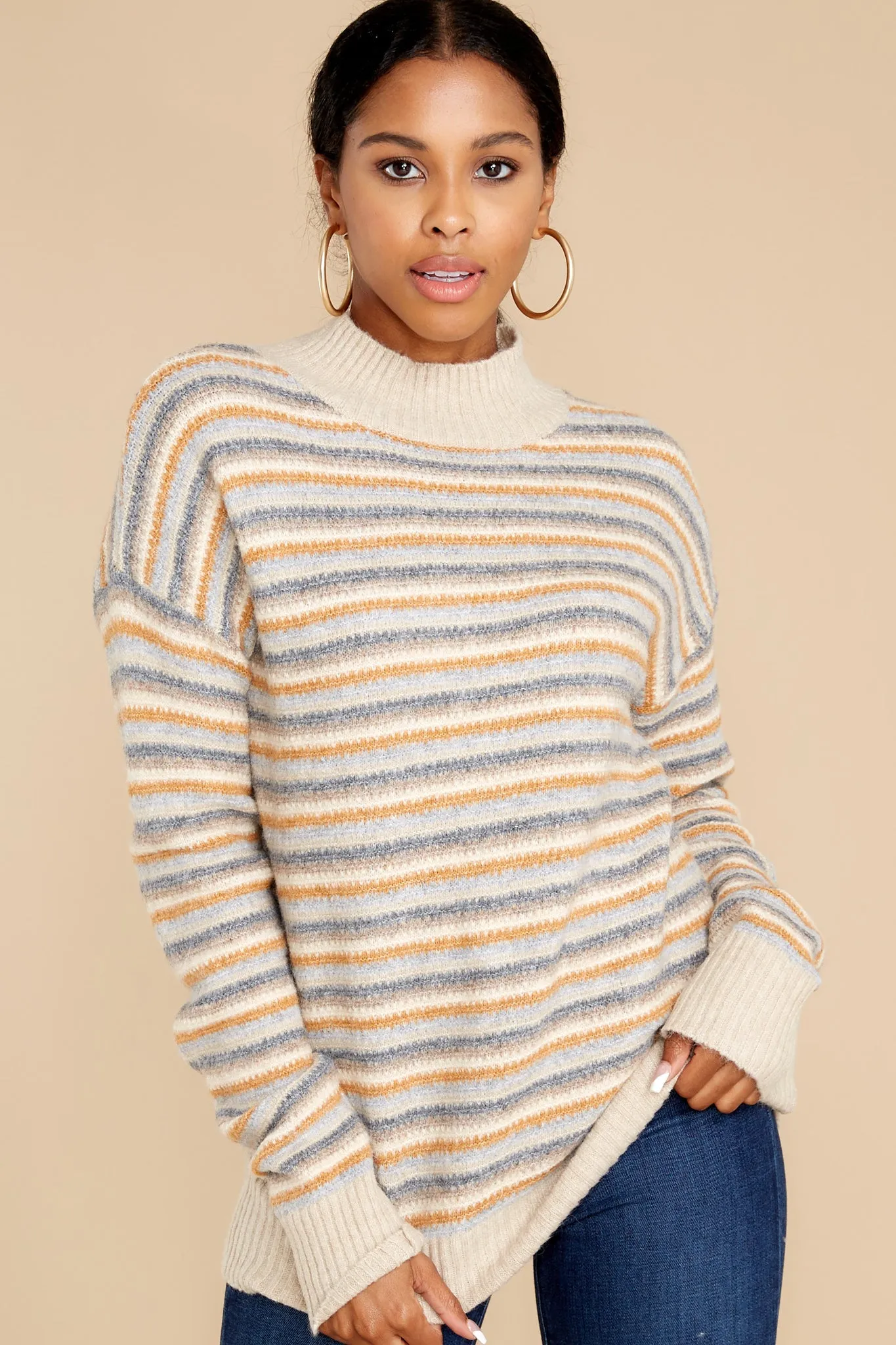 Look It Up Beige Stripe Sweater