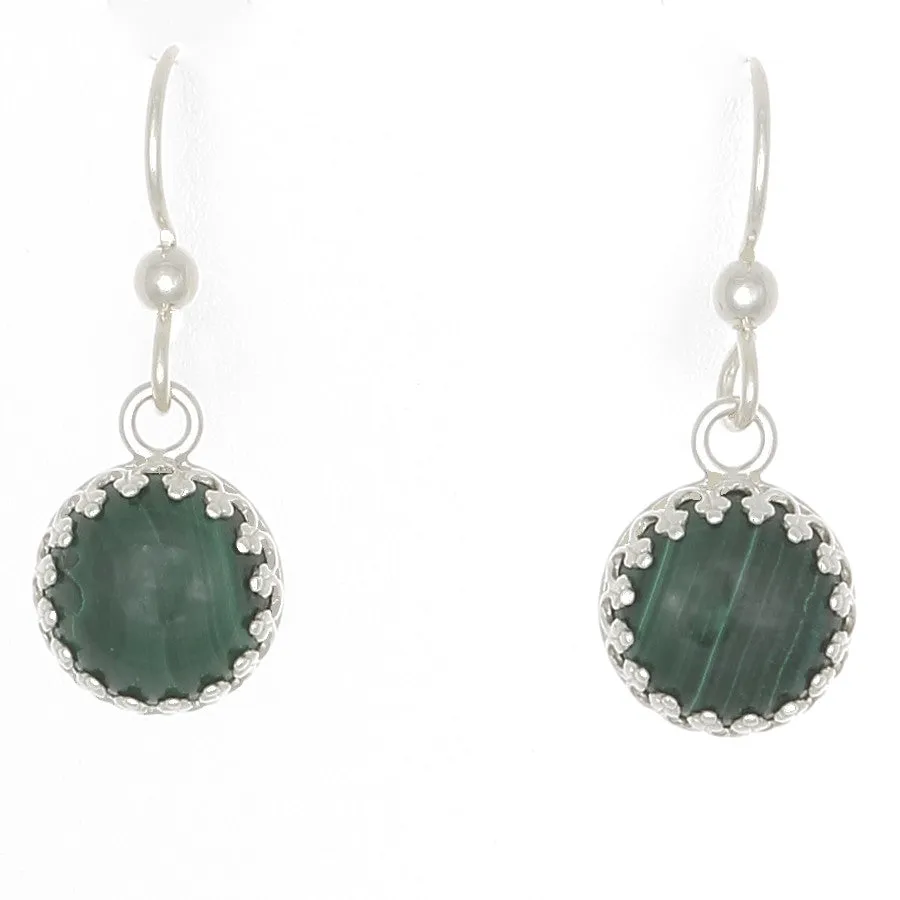 Malachite Earrings bezel set in Sterling silver on French Ear Wires