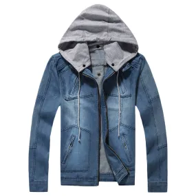 Men's Fashion Stylish Hooded Long Sleeve Pocket Denim Jacket