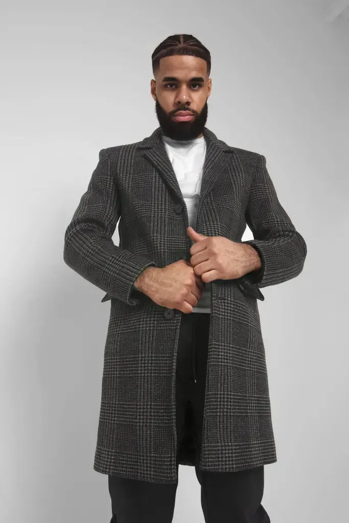 Mens Single Breasted Check Design Overcoat