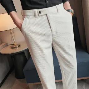 Men's Suit Pants Autumn And Winter Thicken Corduroy Trousers Loose Slim Solid Color Trend Casual Business Trousers Oversize