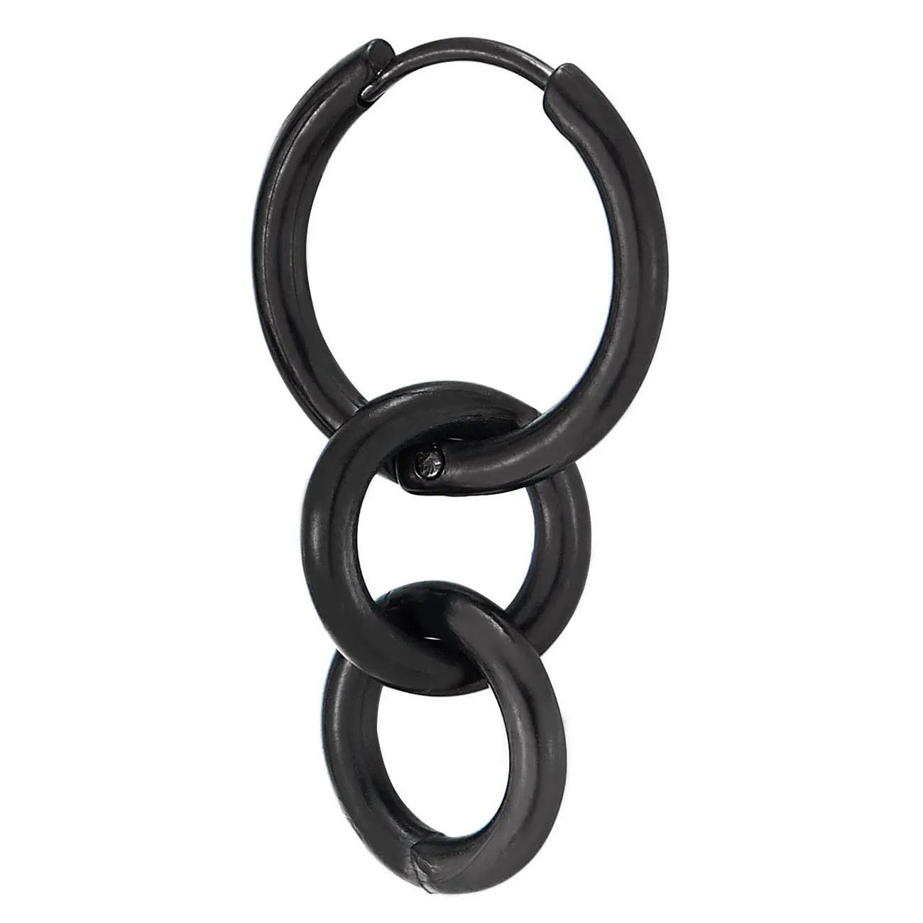 Mens Womens Stainless Steel Black Three Circles Link Huggie Hinged Hoop Earrings, 2pcs