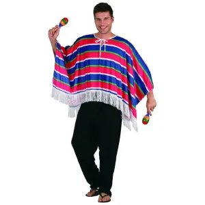 Mexican Poncho - Red/Blue Adult