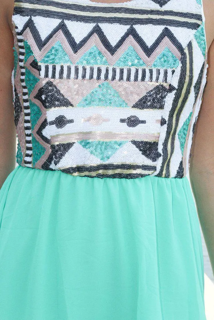 Mint High Low Dress with Sequin Top