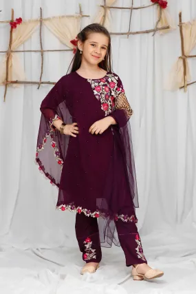 Modest Girls Stitched 3 Piece Pearl Cape Formals Collection'2024-8635-Purple