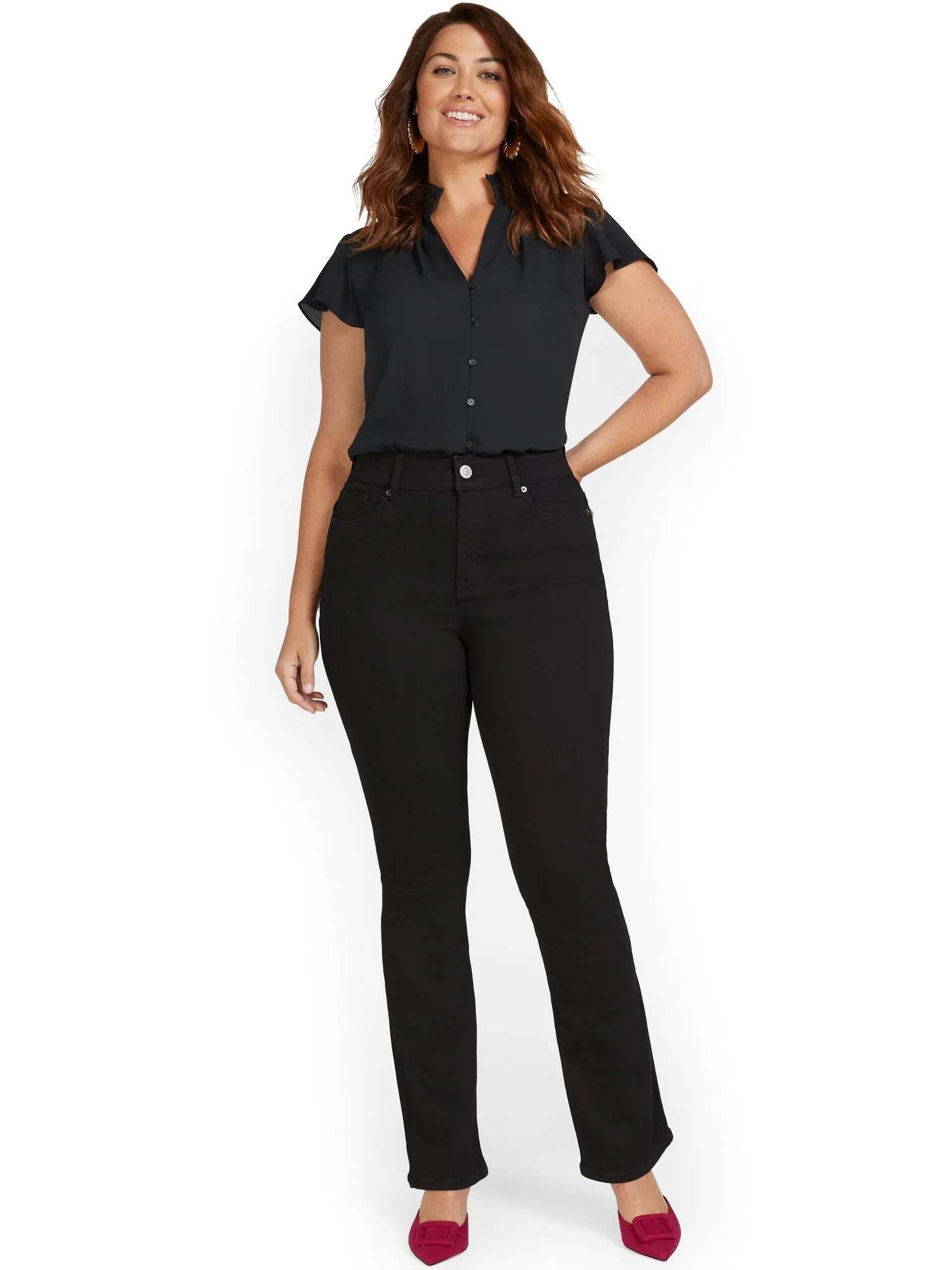 Mya Curvy High-Waisted Bootcut Jeans - Black