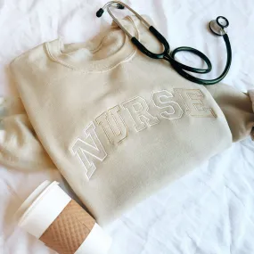 Neutral Embroidered NURSE Athletic Block Gemma Sweatshirt