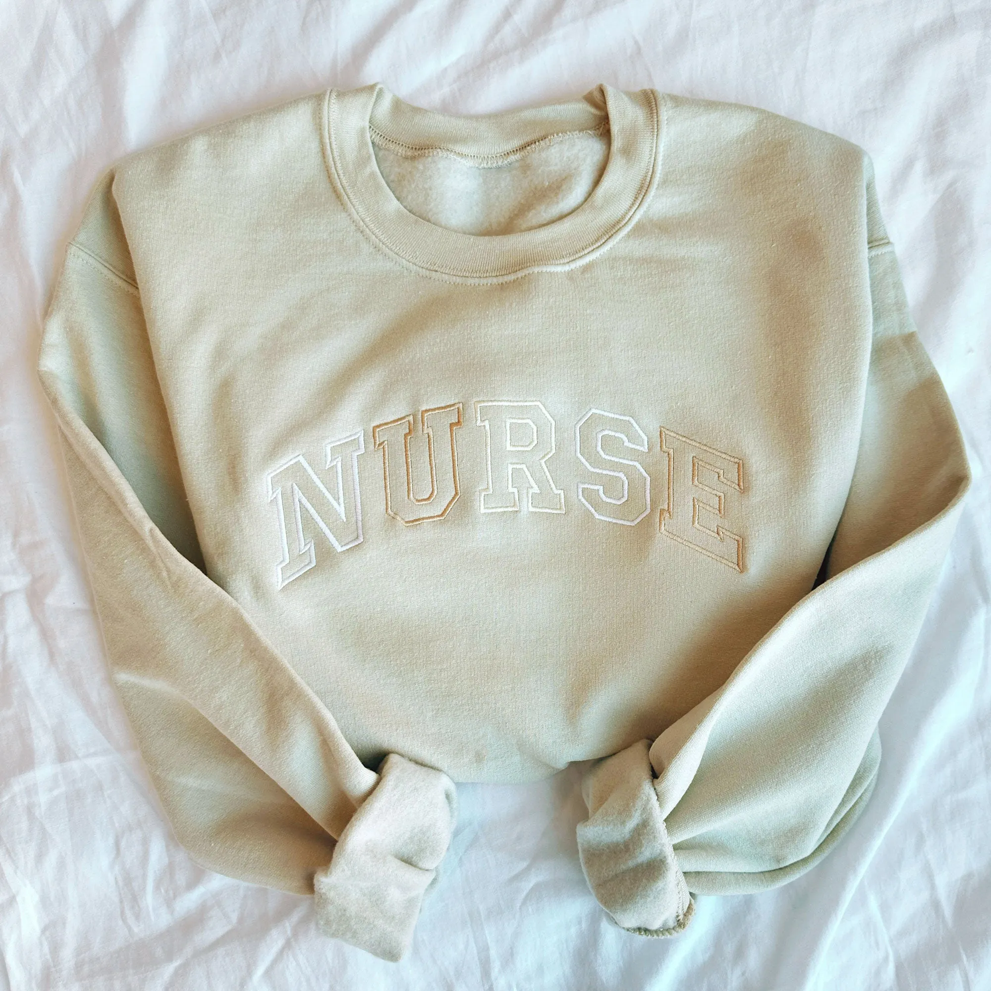 Neutral Embroidered NURSE Athletic Block Gemma Sweatshirt