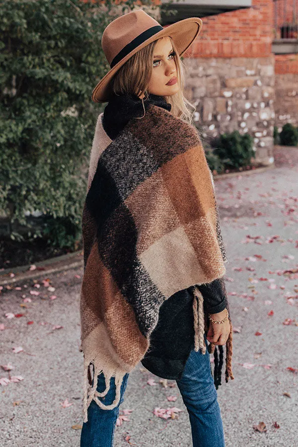 Neutral Territory Plaid Poncho