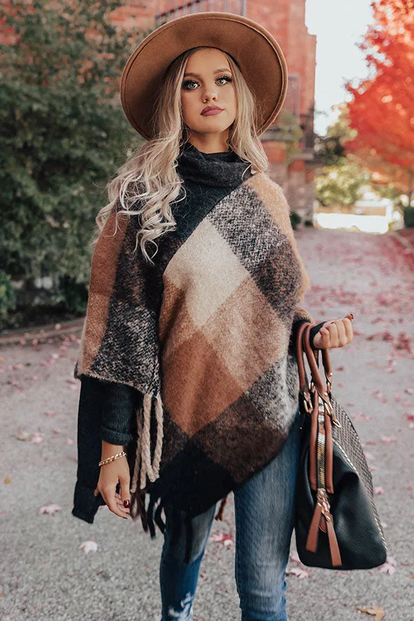 Neutral Territory Plaid Poncho