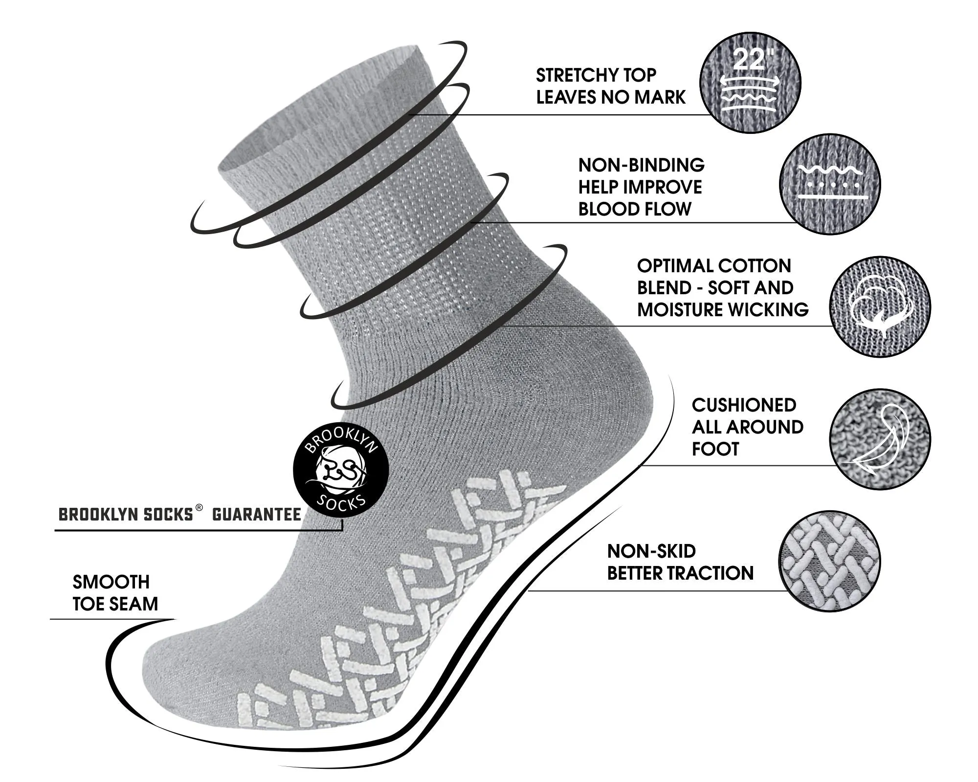 Non-Skid Diabetic Cotton Quarter Socks with Non Binding Top