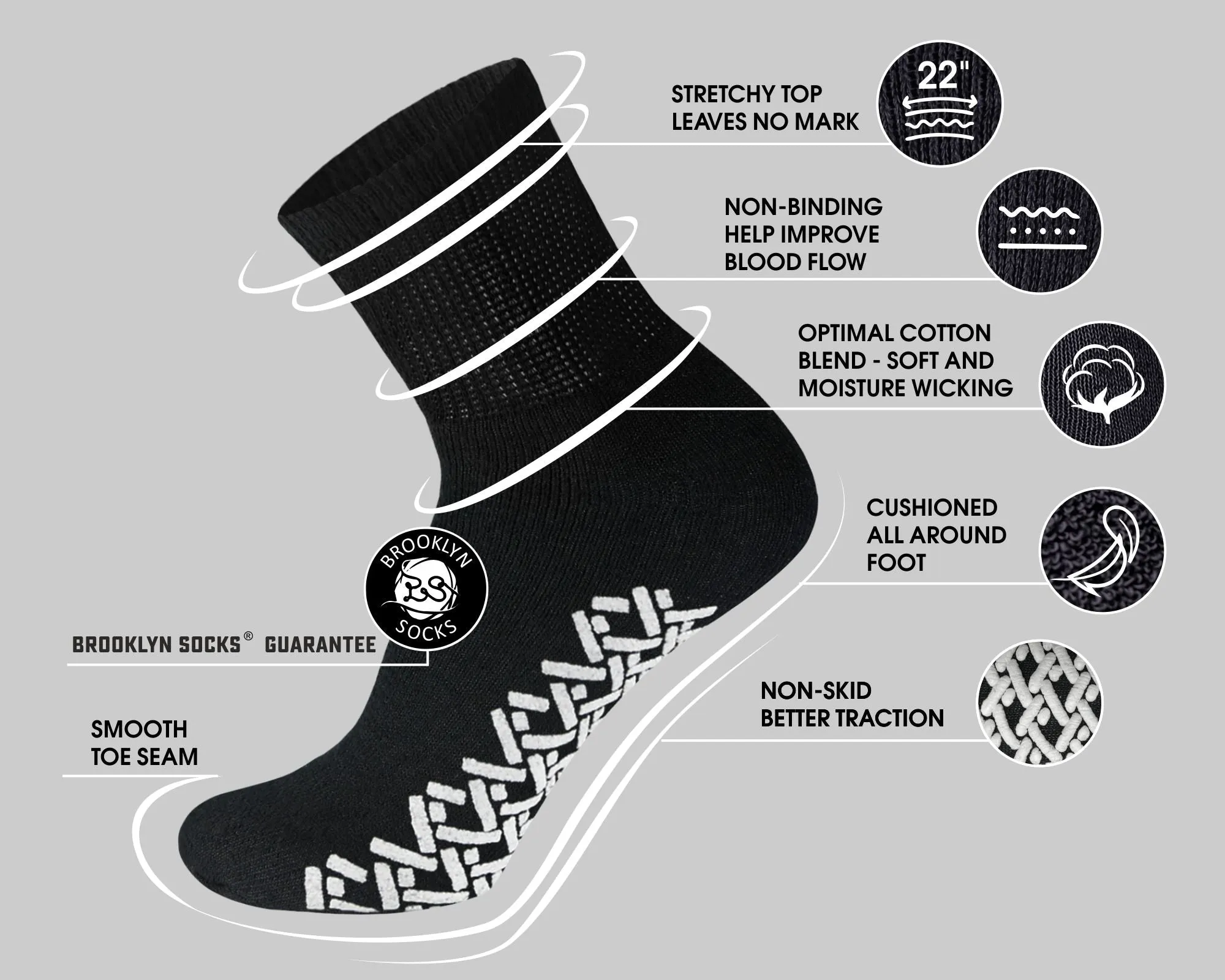 Non-Skid Diabetic Cotton Quarter Socks with Non Binding Top