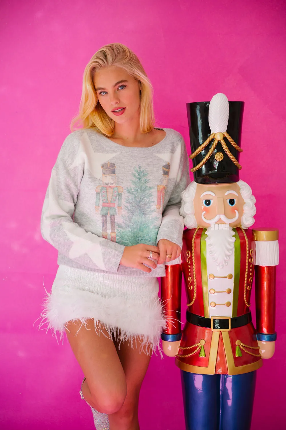 NUTCRACKER TREE GREY STAR SWEATER