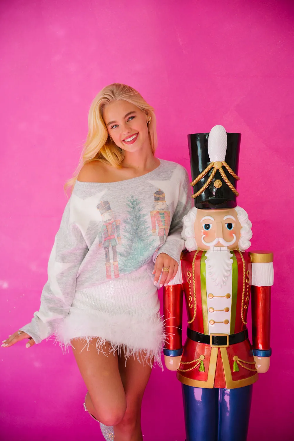 NUTCRACKER TREE GREY STAR SWEATER