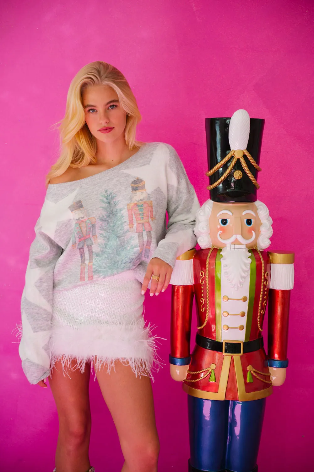 NUTCRACKER TREE GREY STAR SWEATER