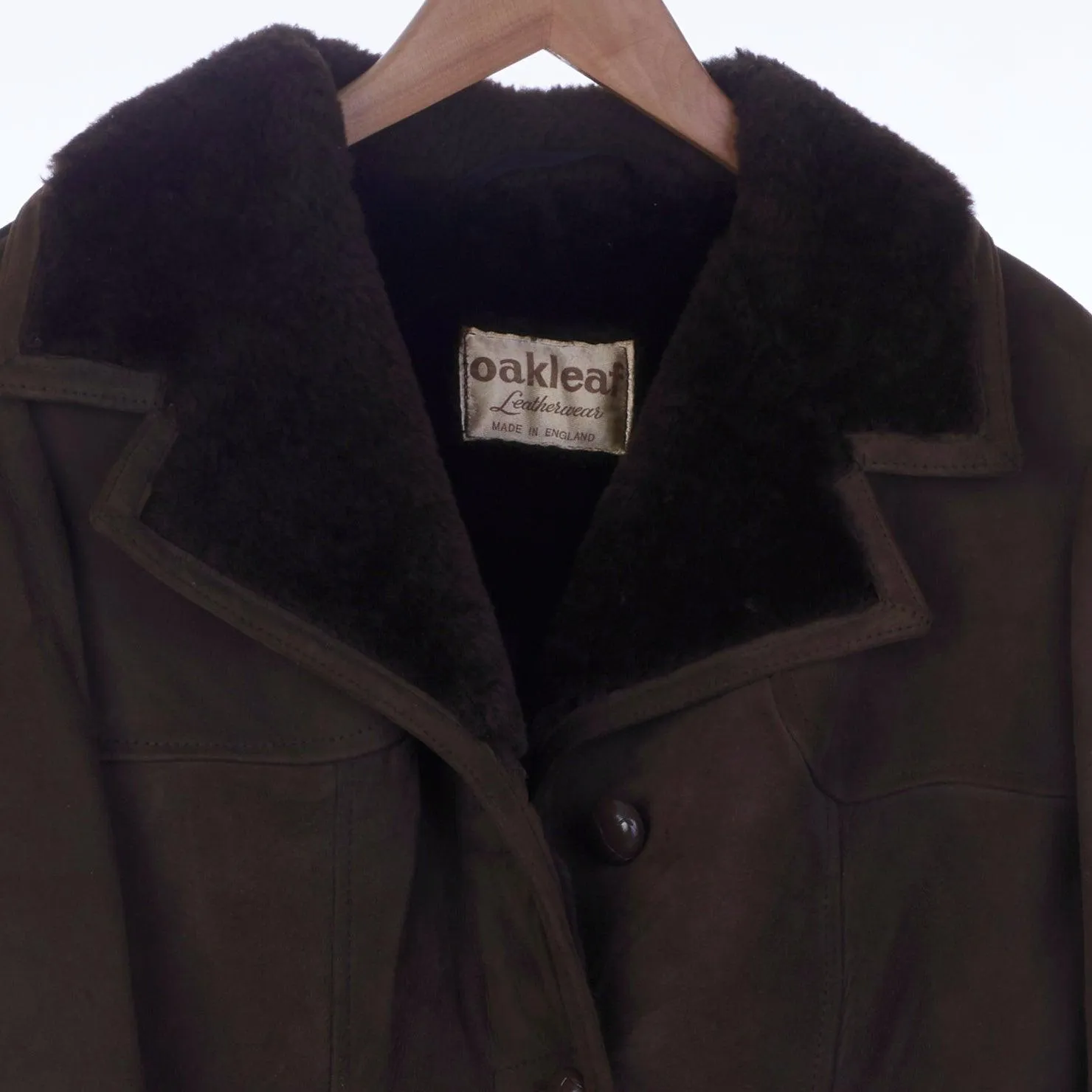 Oakleaf Sheepskin Brown Long Sleeved Coat UK Size 10.