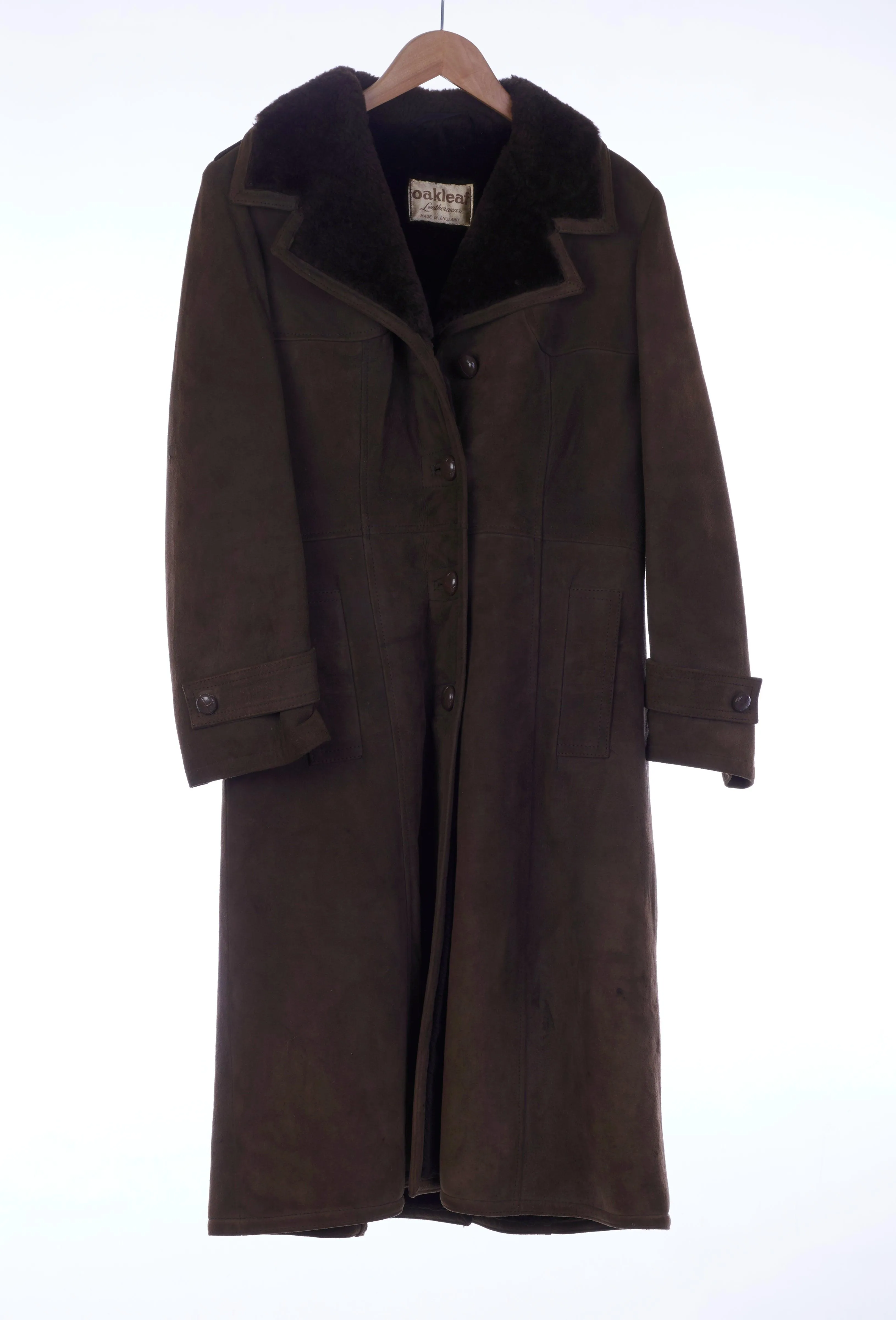 Oakleaf Sheepskin Brown Long Sleeved Coat UK Size 10.