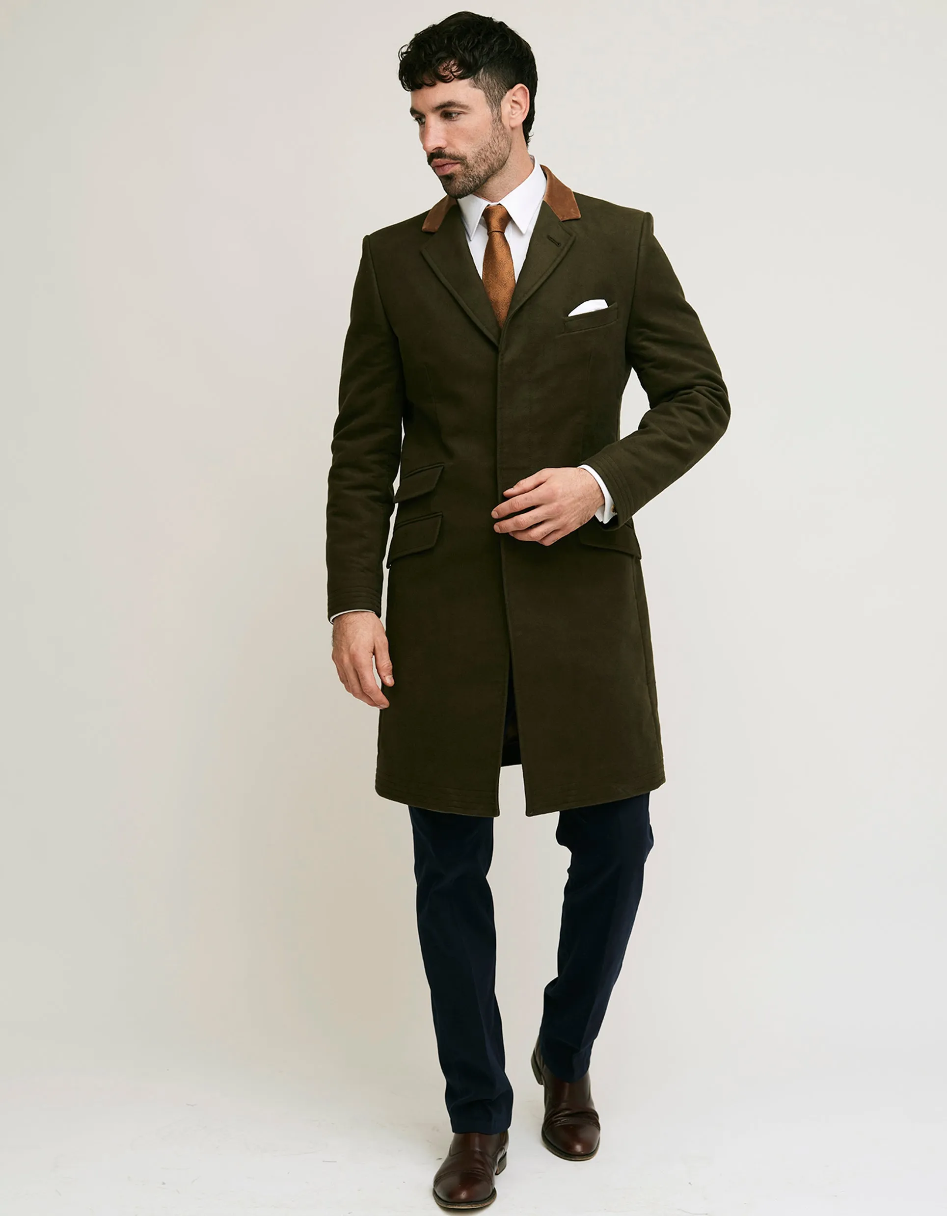 Olive Moleskin Covert Coat