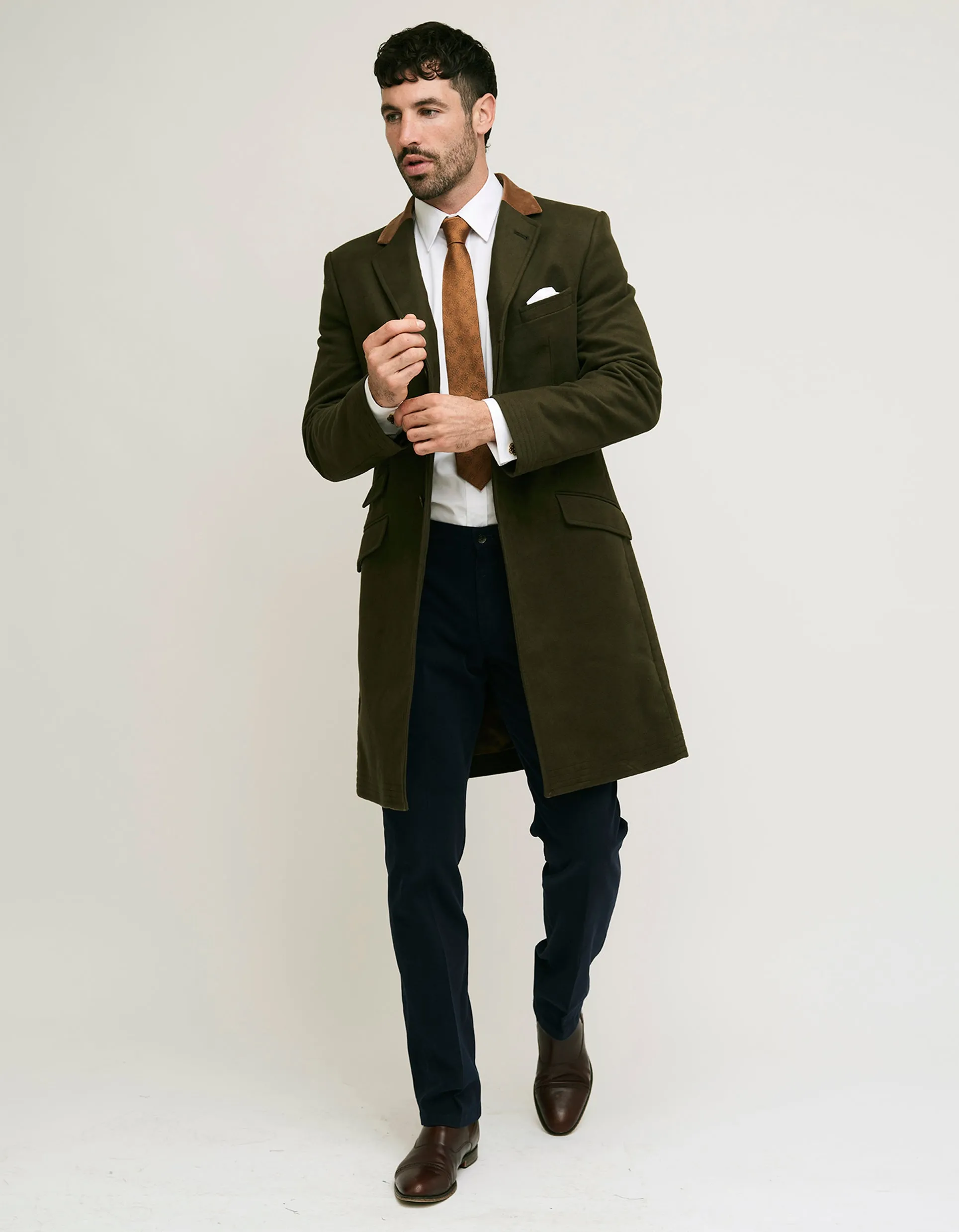 Olive Moleskin Covert Coat