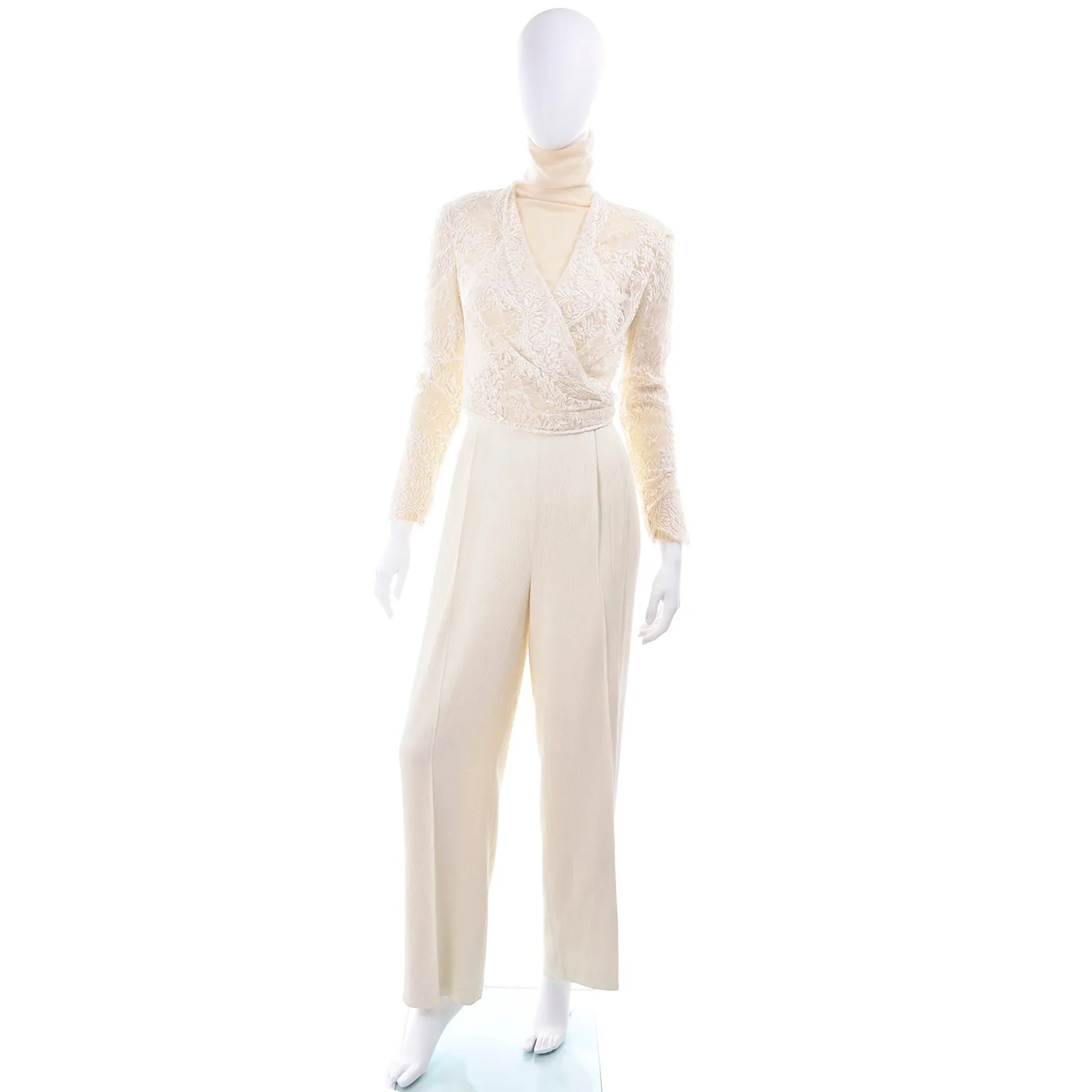 ON HOLD // Valentino Ensemble w/ Cream Turtleneck, Lace Wrap Top & High Waist Pants