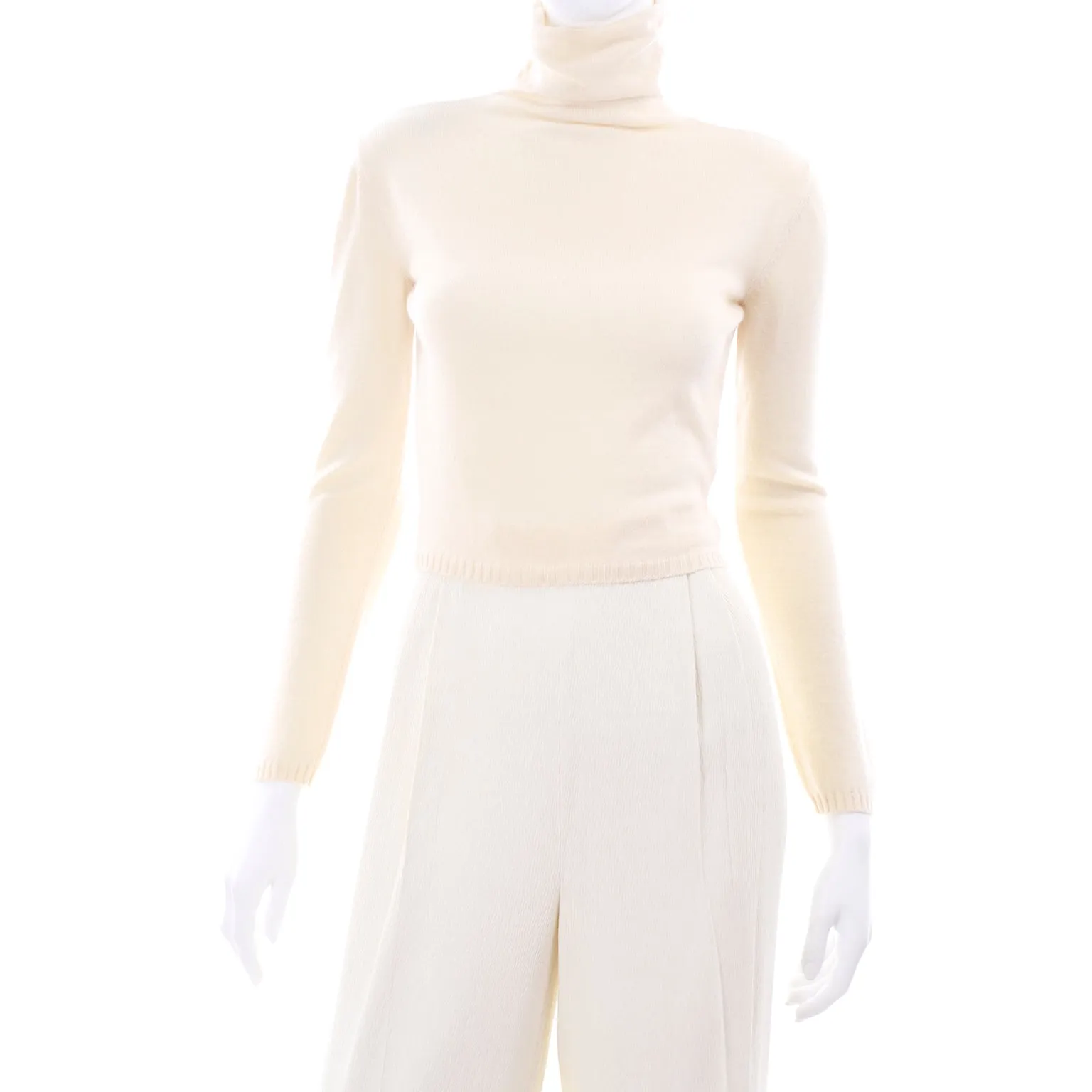 ON HOLD // Valentino Ensemble w/ Cream Turtleneck, Lace Wrap Top & High Waist Pants