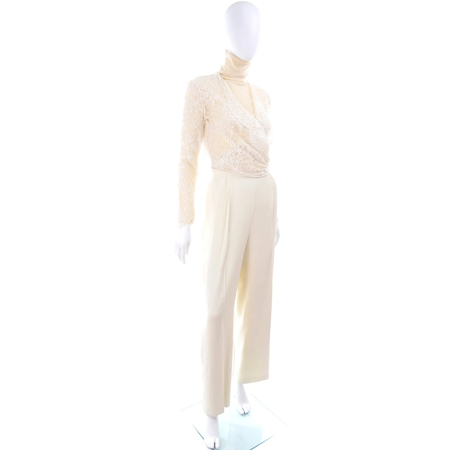 ON HOLD // Valentino Ensemble w/ Cream Turtleneck, Lace Wrap Top & High Waist Pants