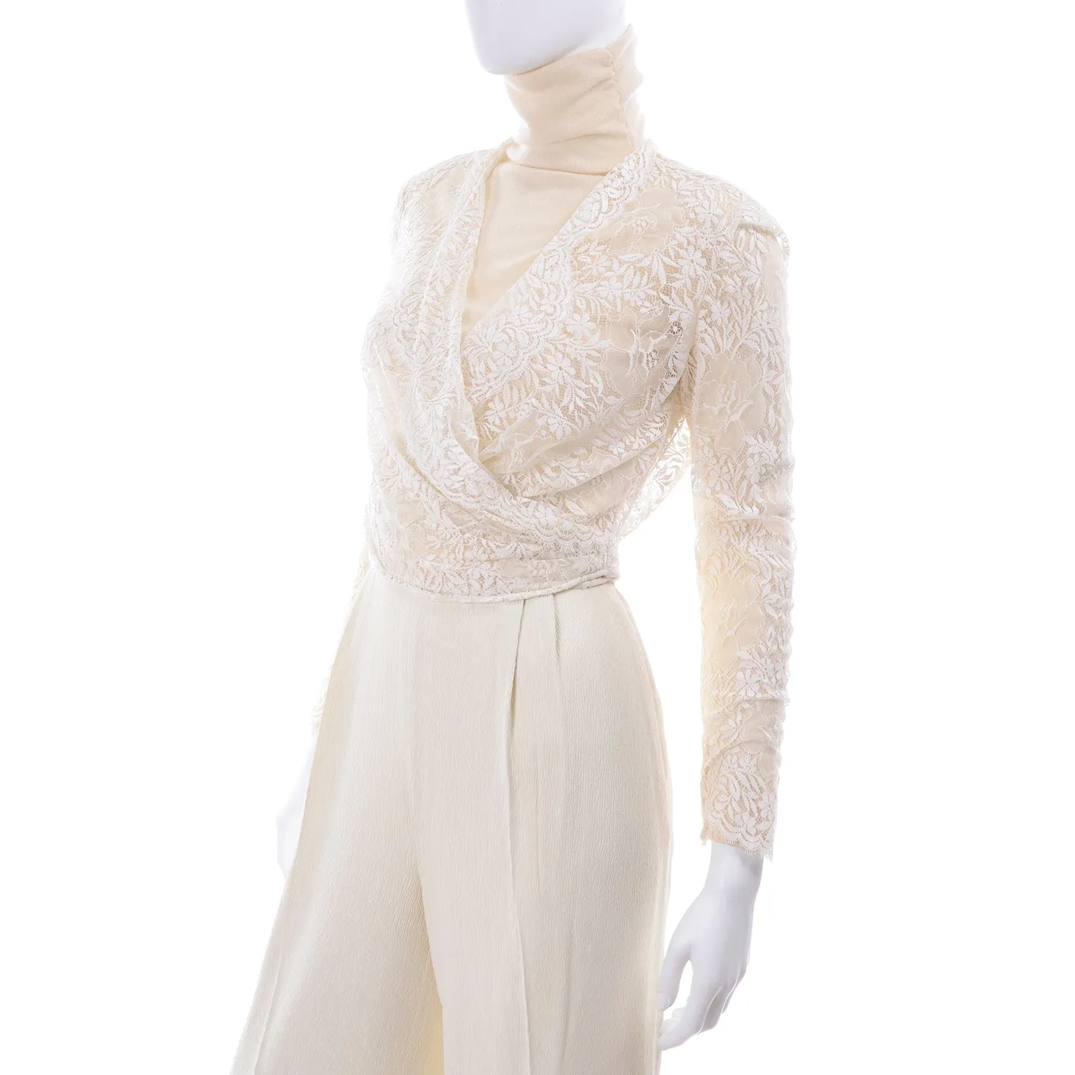 ON HOLD // Valentino Ensemble w/ Cream Turtleneck, Lace Wrap Top & High Waist Pants