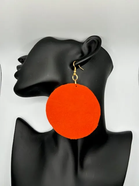 Orange Suede Circle Earrings