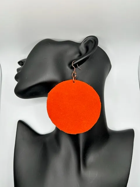 Orange Suede Circle Earrings