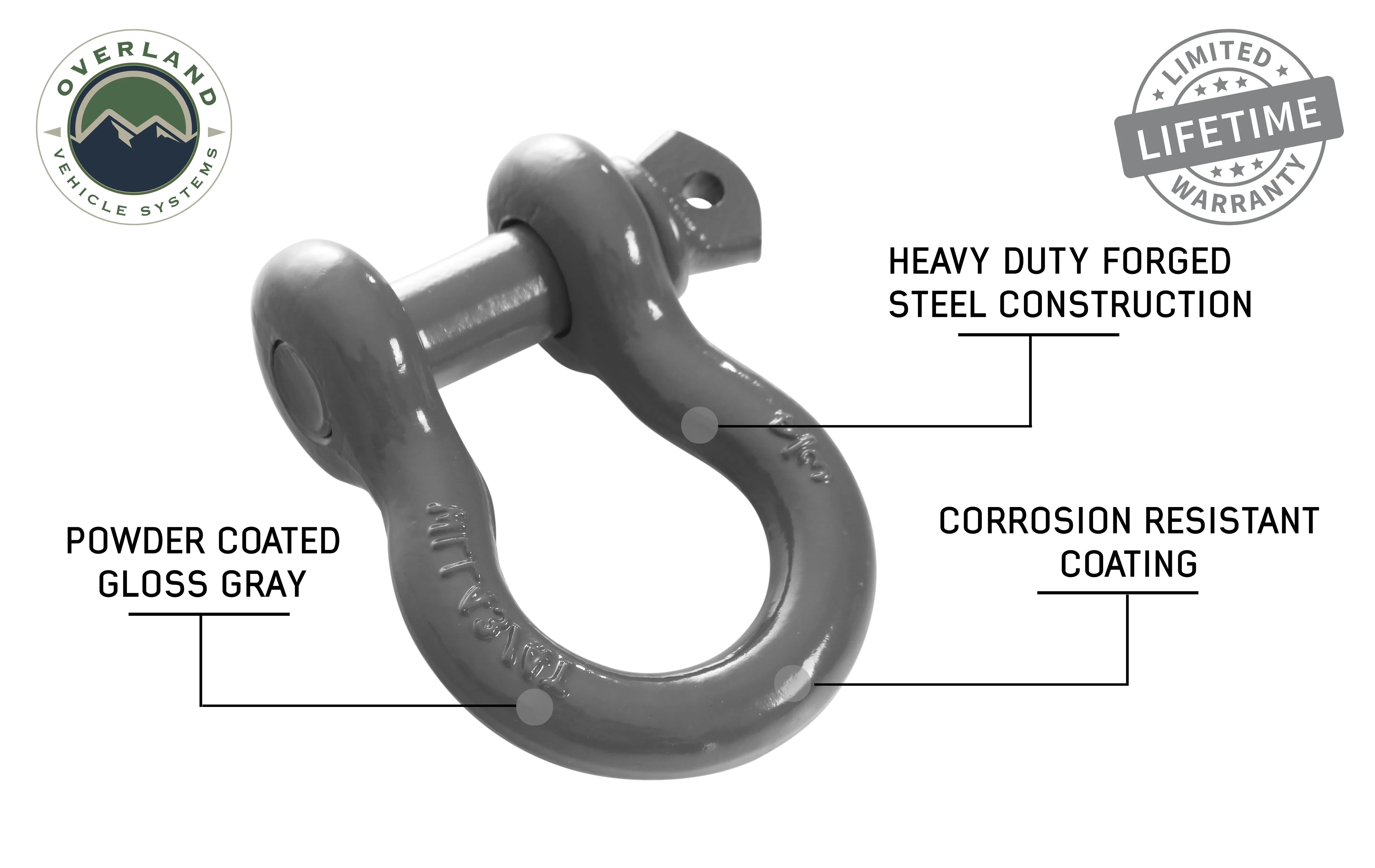 Overland Vehicle Systems Recovery Shackle 3/4" 4.75 Ton - Gray