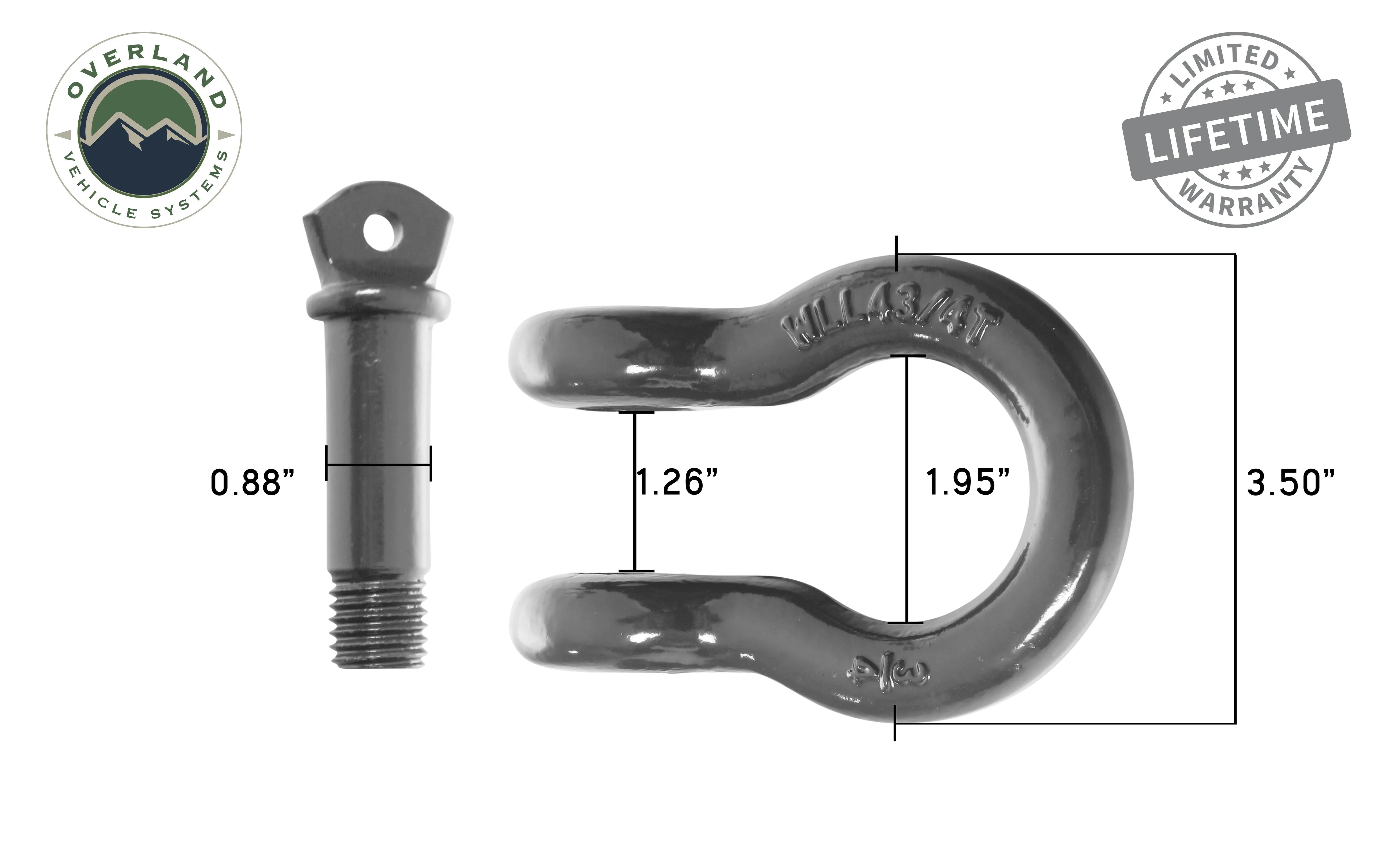 Overland Vehicle Systems Recovery Shackle 3/4" 4.75 Ton - Gray