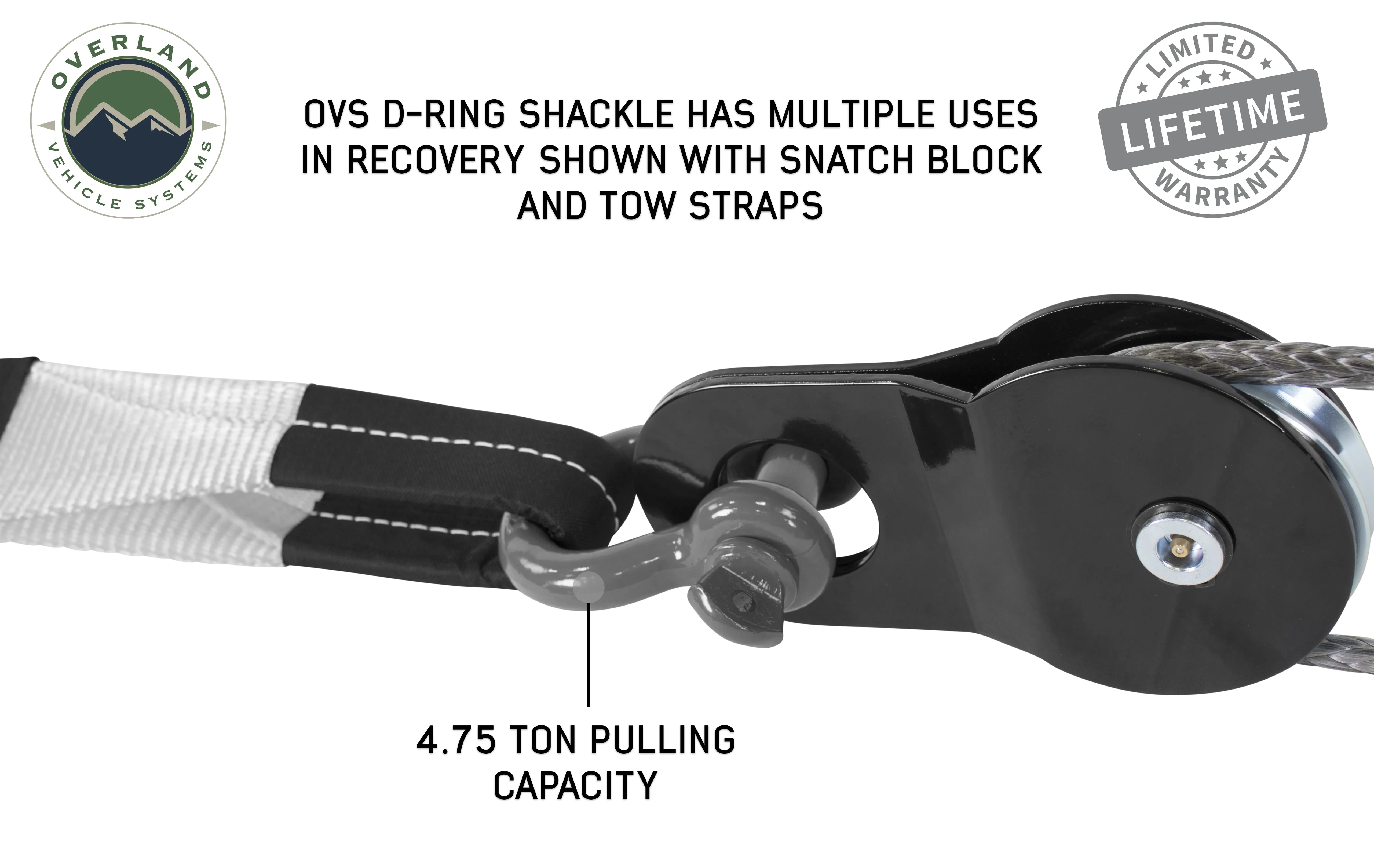 Overland Vehicle Systems Recovery Shackle 3/4" 4.75 Ton - Gray